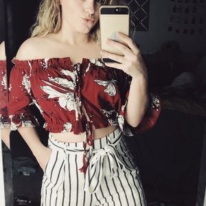 red off the shoulder blouse